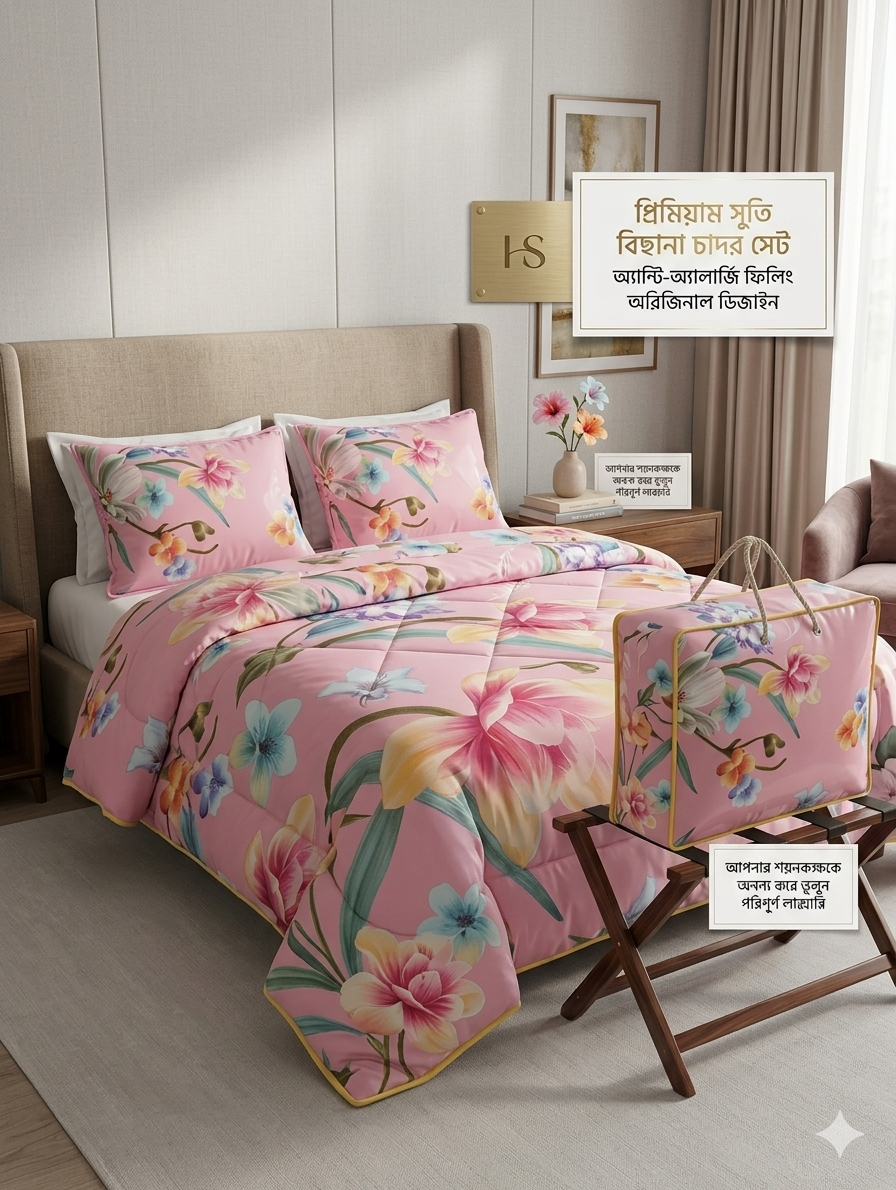 SK Aparels (4) SK APPARELS প্রিমিয়াম ডিলাক্স ৫ পিস কমফোর্টার সেট – প্রিমিয়াম ফ্লোরাল ডিজাইন